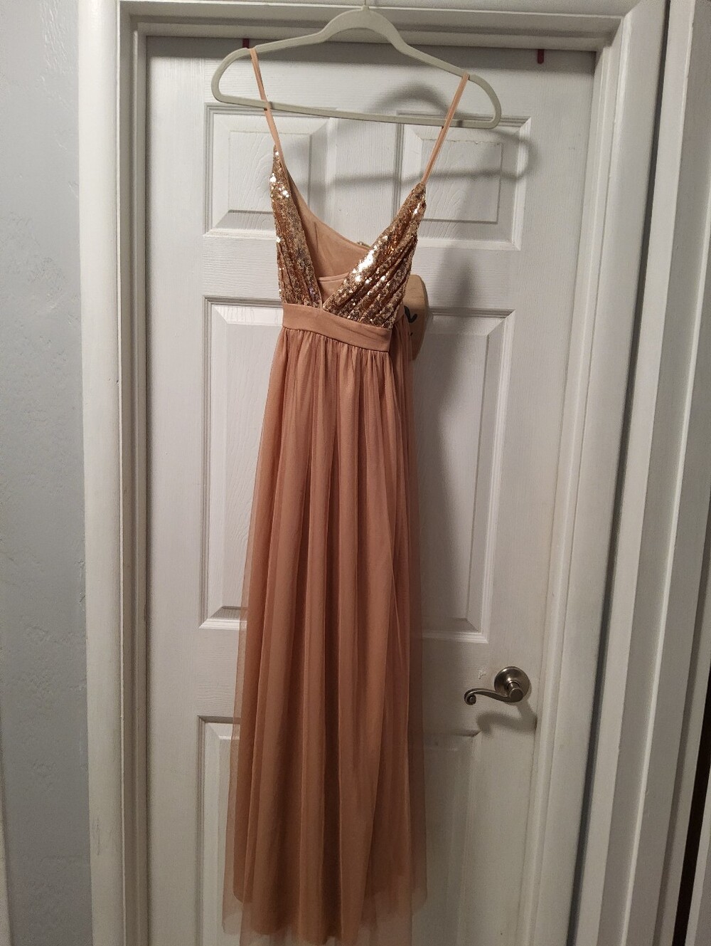 Sequin Bodice Chiffon Maxi Dress in Blush